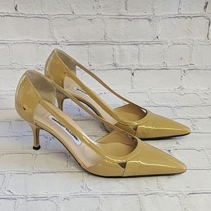 MANOLO BLAHNIK Neutral Cutout Patent Leather Pump